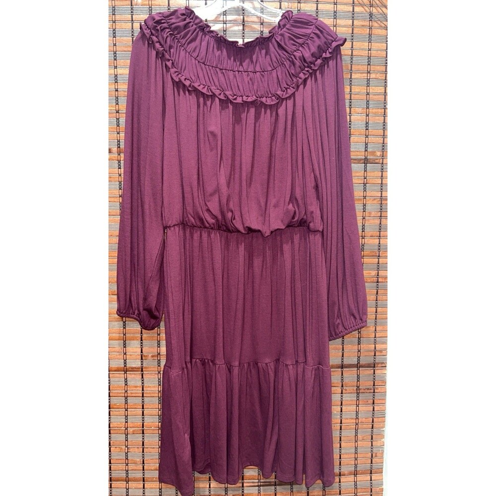 Women’s Ann Taylor Maroon Long Sleeve Dress Smocked Neck Size Medium